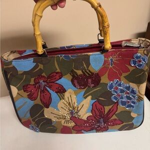 Floral Canvas Tote with Bamboo Handles